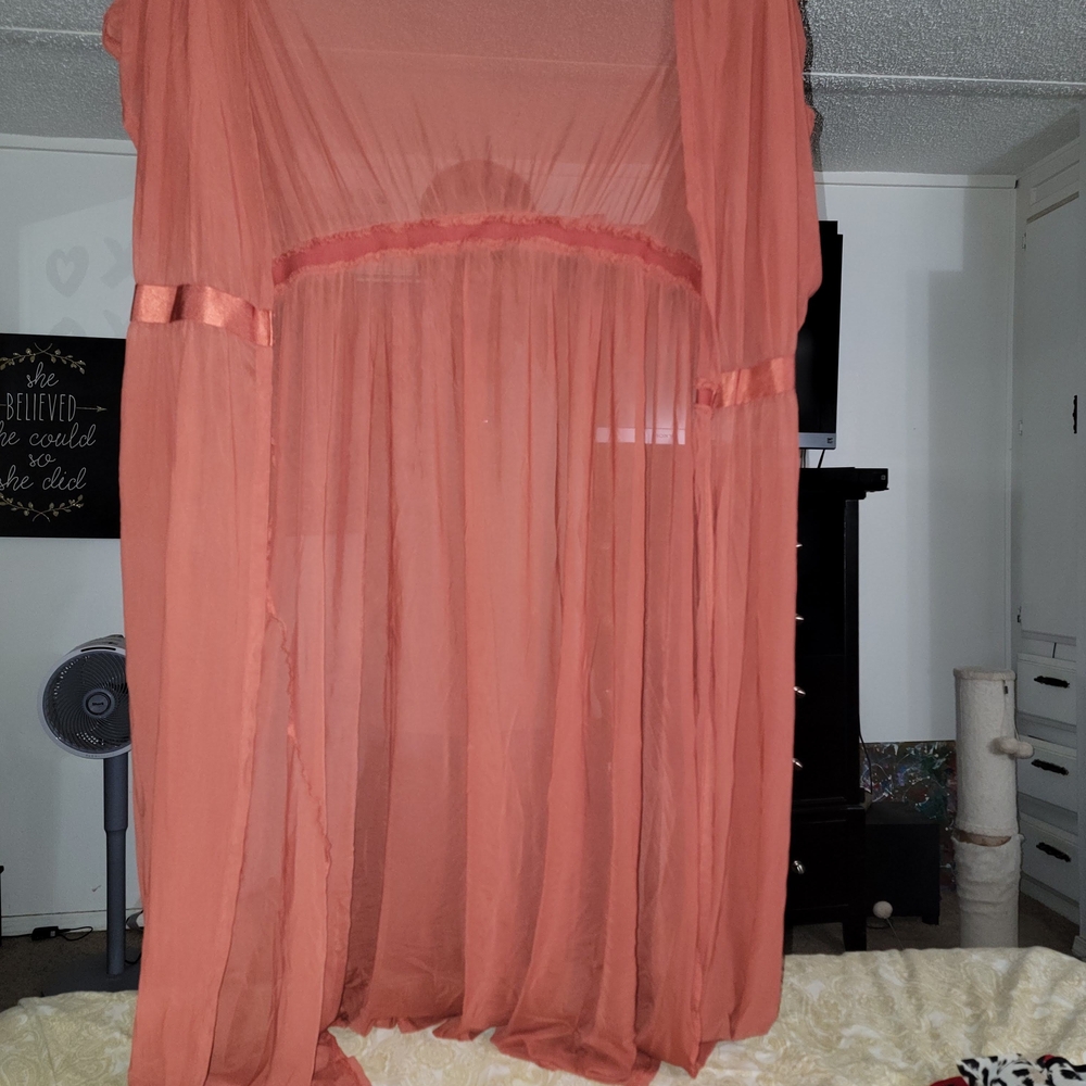 Elegant Coral Sheer Cover Up With Body Suit